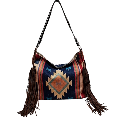  Geometric Printed Canvas Tassel Tote Bag Shoulder Bag