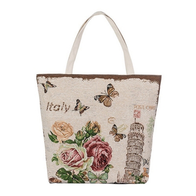 Large Women‘s Canvas Summer Floral Beach Bag